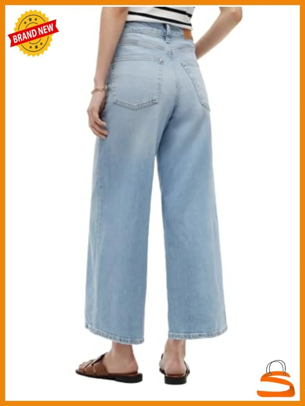 High Rise Wide Leg Jeans with Stretch Cotton Blend